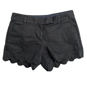 J Crew Women’s Black Linen Blend Scallop Edge Shorts Size 0